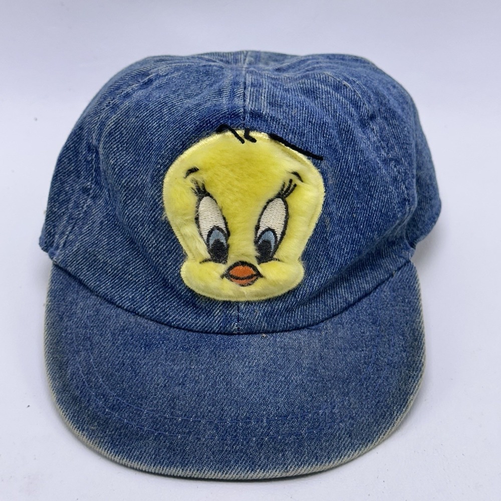 Vintage Tweety Bird Denim Baby Hat Warner Bros Studio Store Hat 0-12 Month Blue
